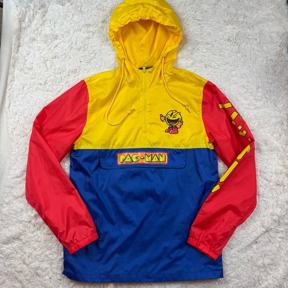 PAC-MAN Quarter Zip Pullover Hooded Lightweight Jacket - Windbreaker- Sz M
